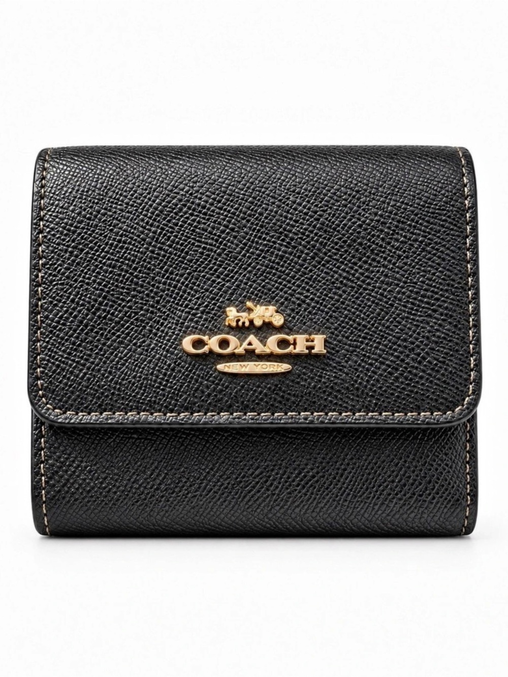 Coach Small Trifold Wallet – Black/Light Gold